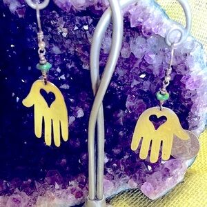 Sterling dangling hand w heart earrings by Tara
